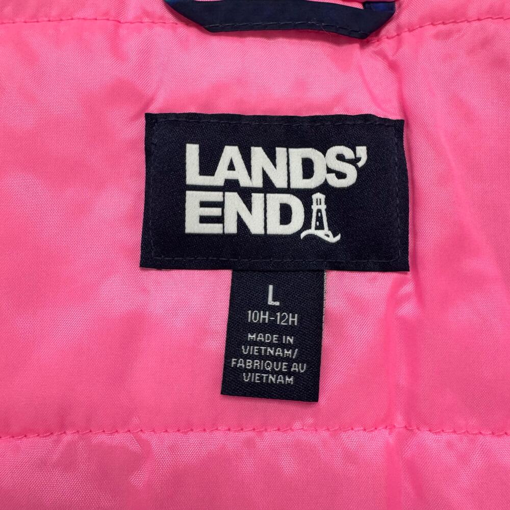 LANDS END Splash Colorful Hooded Insulated Jacket Sz Large 10-12 Husky Blue Pink - Picture 4 of 5